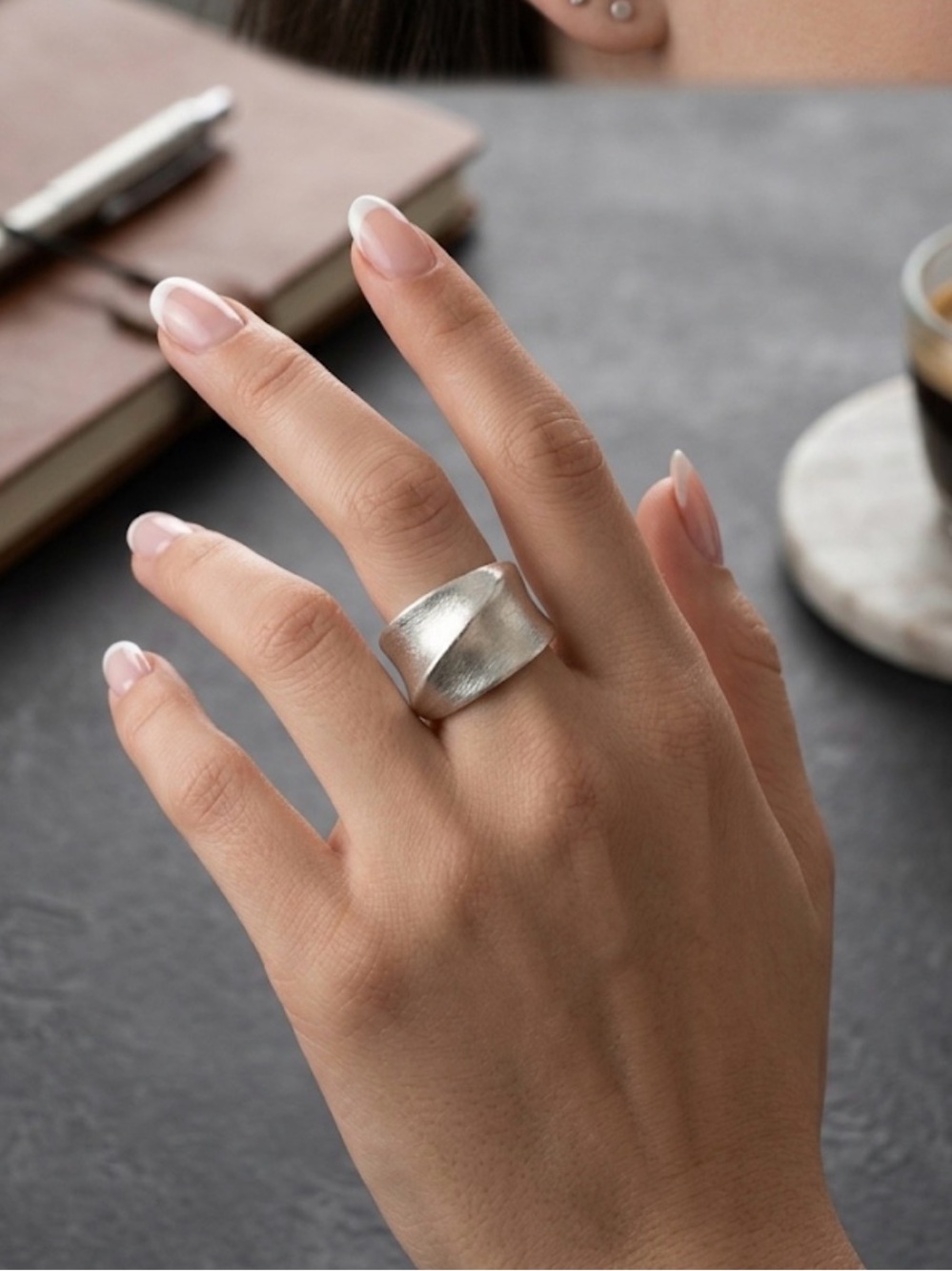 Wide Brushed Silver Band Ring | Modern Chunky Statement Ring